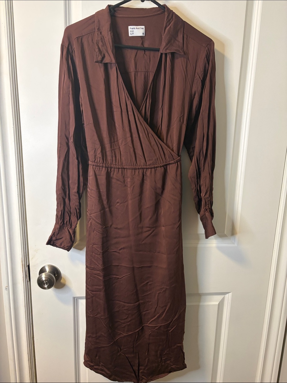 Frank & Oak Rust Brown Long Sleeve Wrap Midi Dress